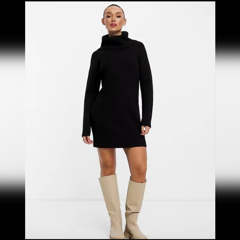 French Connection black cableknit turtleneck dress XS